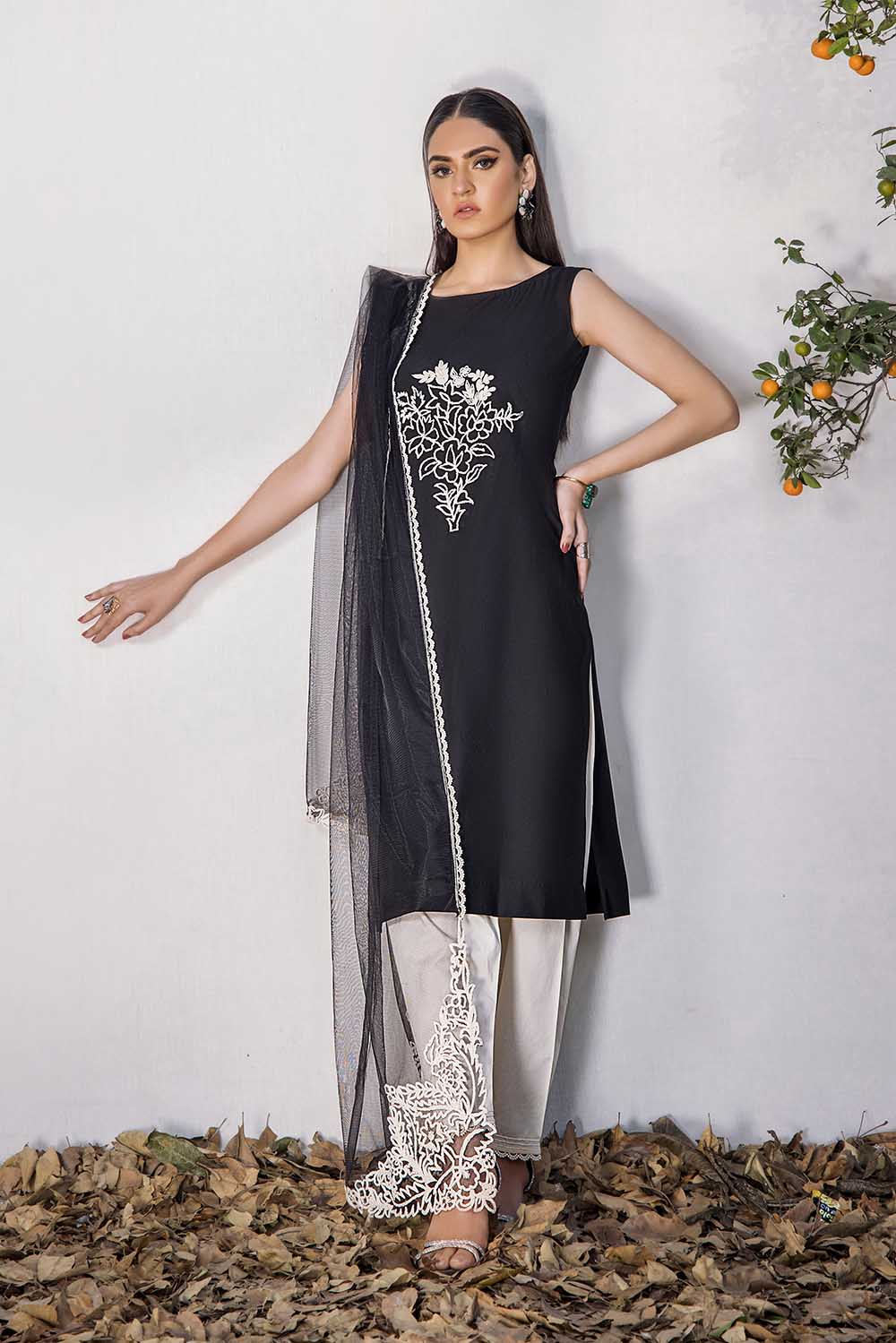 Khuda Baksh Creations Ladies Stitched 3Piece Suit F-123 Black