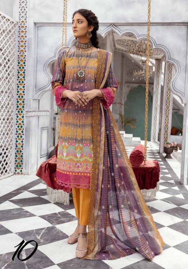 Zarkis Exclusive Printed lawn Embroidered By Riaz Arts  10