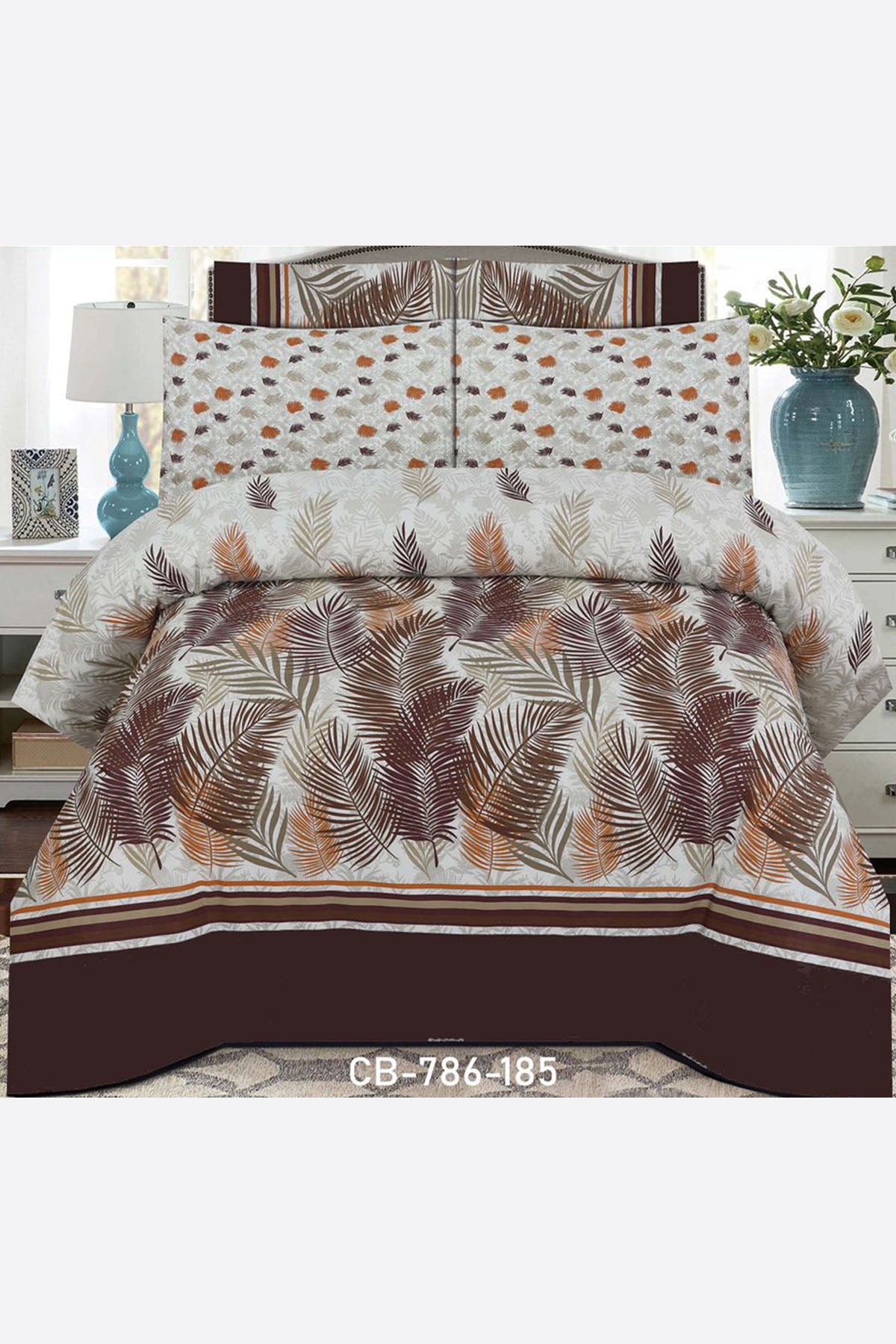 Soft Cotton 3Pc Printed Double Bed Sheet D-185  Cream