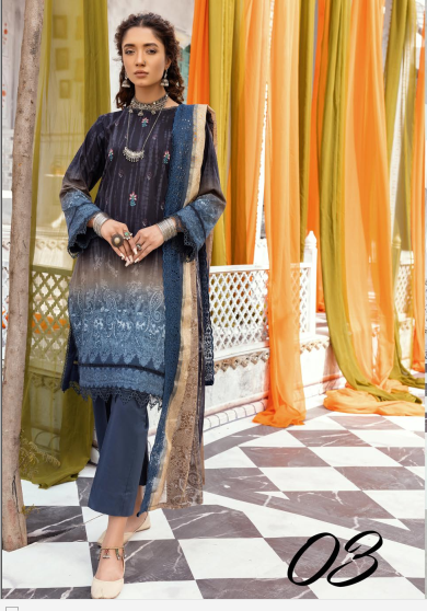 Zarkis Exclusive Printed lawn Embroidered By Riaz Arts  03
