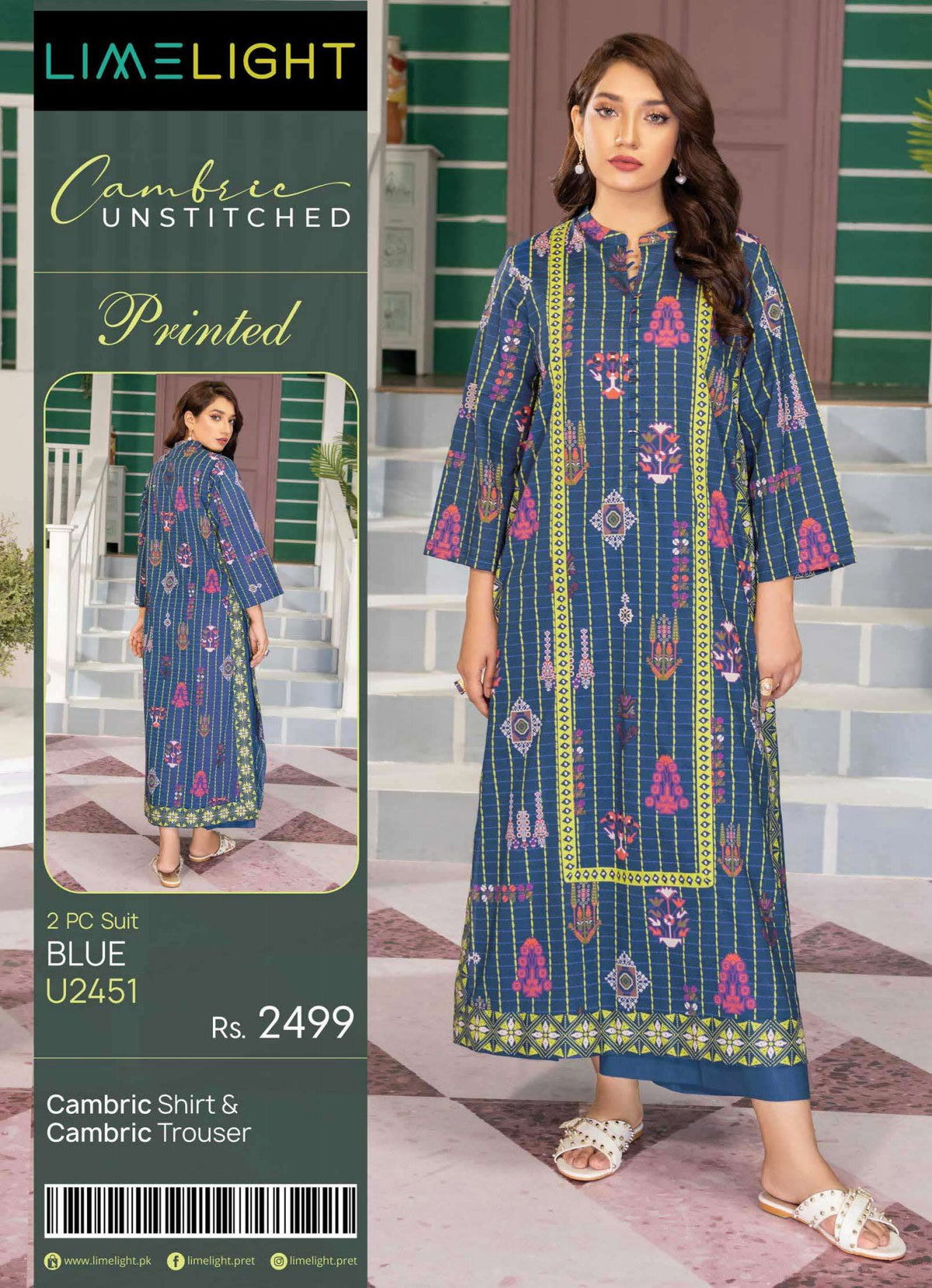 Limelight Cambric Printed Collection | Unstitched Ladies Suit U-2451 Blue